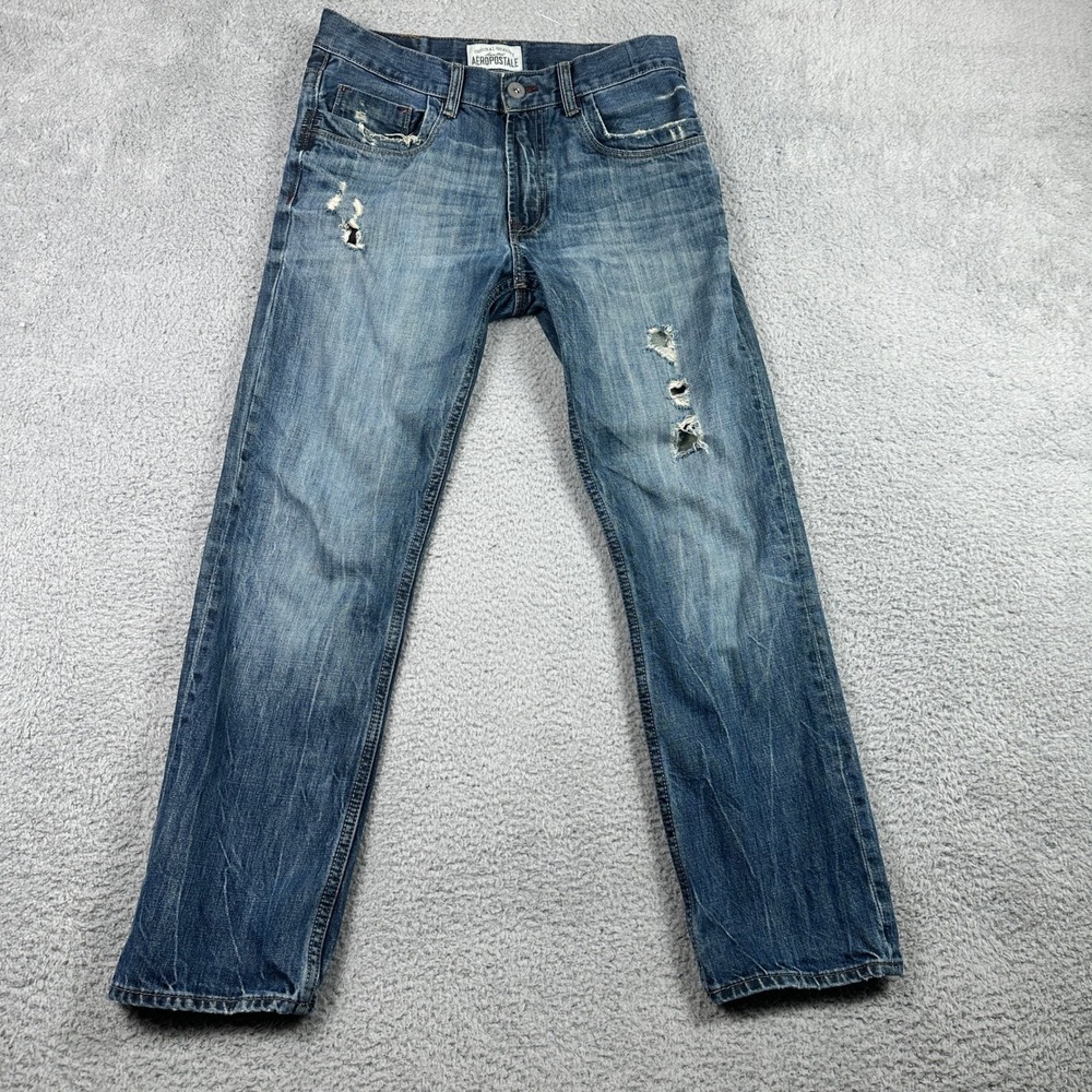 Aeropostale Essex Straight Leg Jeans Mens‎ 30x30 Blue Distressed Ripped Y2K